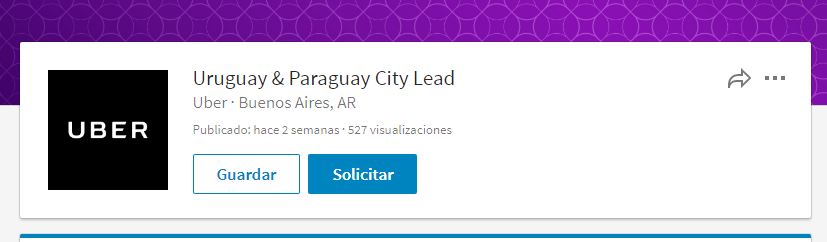 Perfil de Linkedin de Uber Argentina.